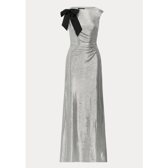 Ralph Lauren Dresses & Skirts - Ralph Lauren Formal Metallic Silver Bow Trim Gown NWT Size 2